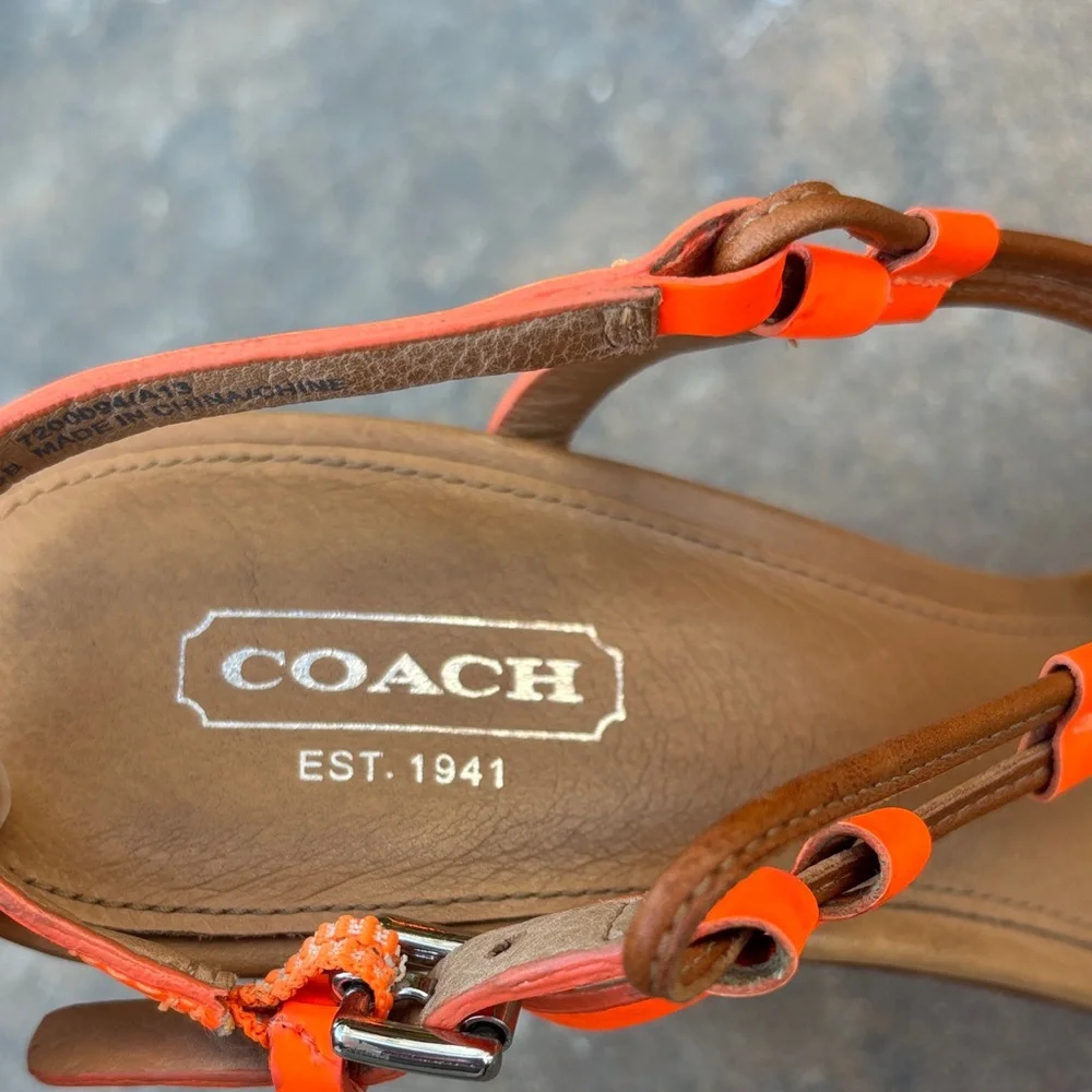 Coach Women's Lana Leather Tan and Orange Strappy Heels‎